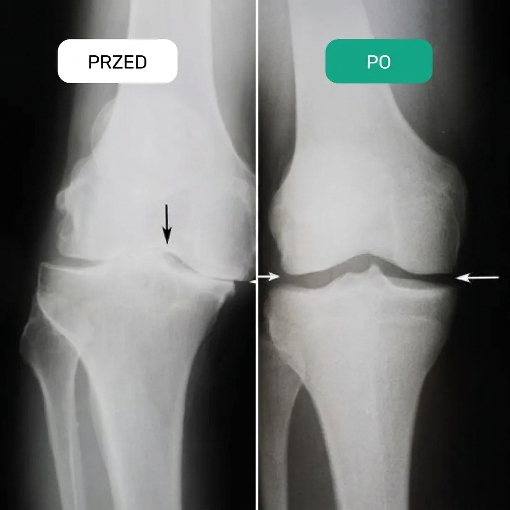 Zdjęcie rentgenowskie kolana - przed i po